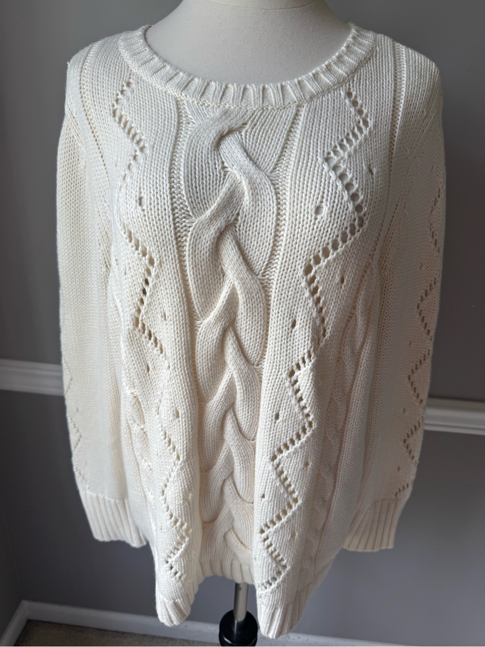 Talbots Cream Cable Knit Crewneck Sweater